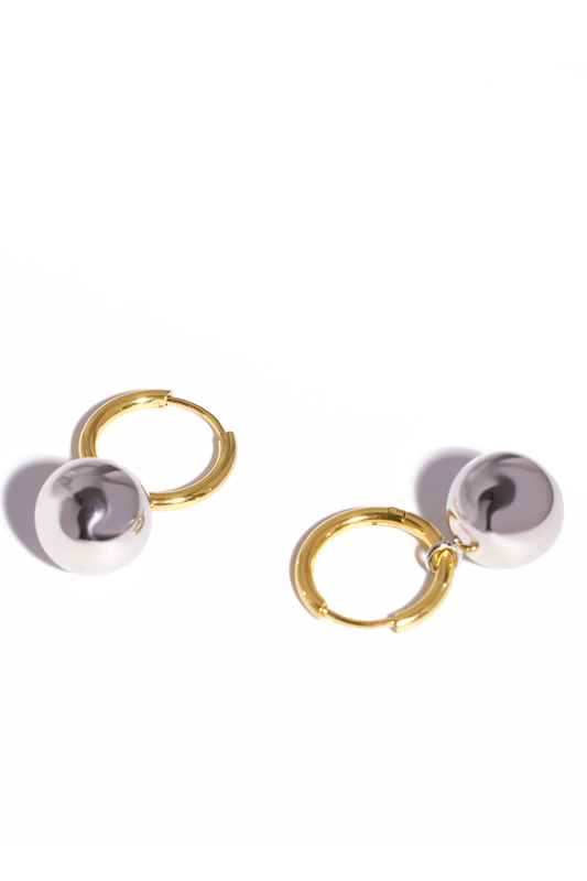 18K Gold Plated Hoop Earrings with Solid Stainless Steel Ball
