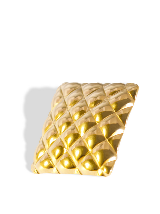 18K Gold Plated Quilted Statement Ring – Wide Band Adjustable Design