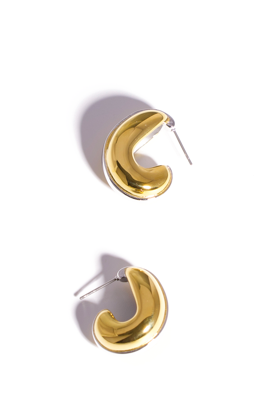 18K Gold Plated Chunky C-Shape Hoop Earrings – Modern Design