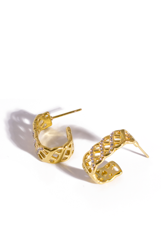 18K Gold Plated Stainless Steel Hollow Hoop Earrings with Criss-Cross Cubic Zirconia, Lightweight Modern Design