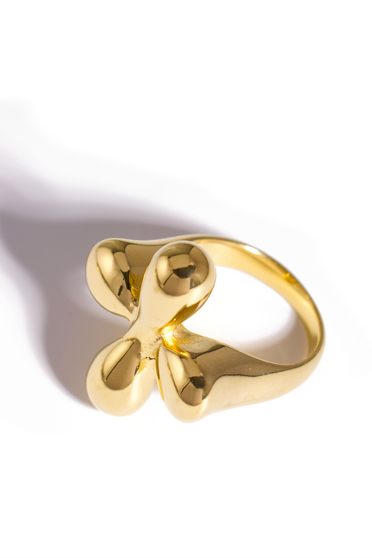 [Ring] Bold 18K Gold-Plated Stainless Steel Statement Ring – Modern Artistic Design