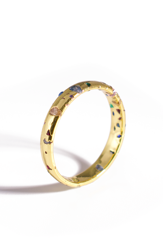 [Ring] 18K Gold Plated Stainless Steel Ring with Colorful Celestial Motifs – Dainty Moon and Star Band for Everyday Wear