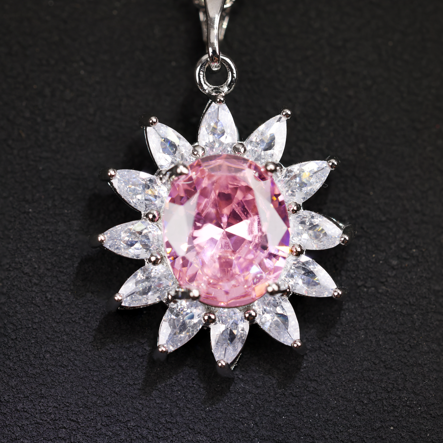 Pink Flower Pendant Necklace, Premium Zirconia Sparkling Design