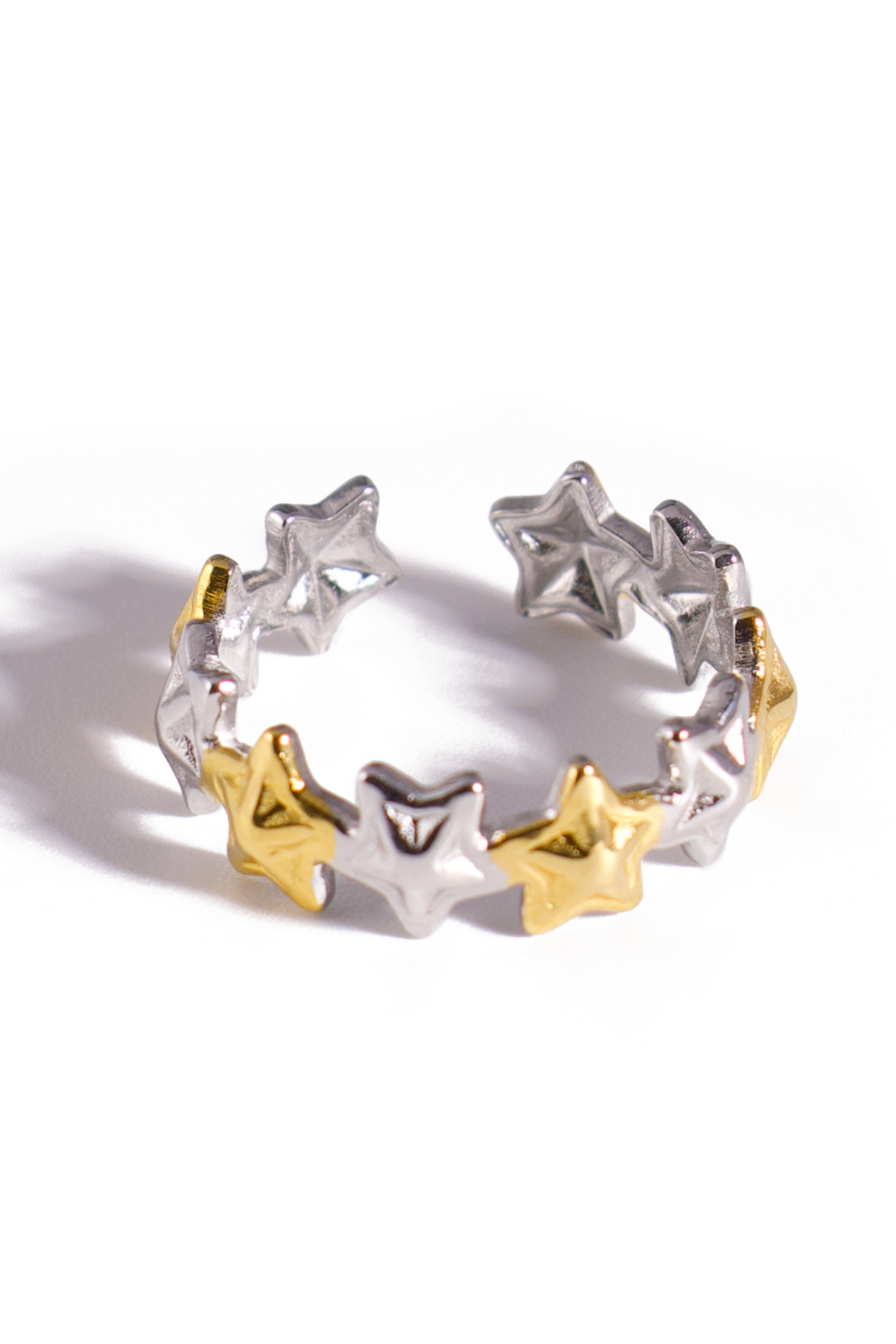 [Ring] Starry Duo Stainless Steel Ring – Two-Tone Gold & Silver Star Band, Adjustable Celestial Jewelry for Women