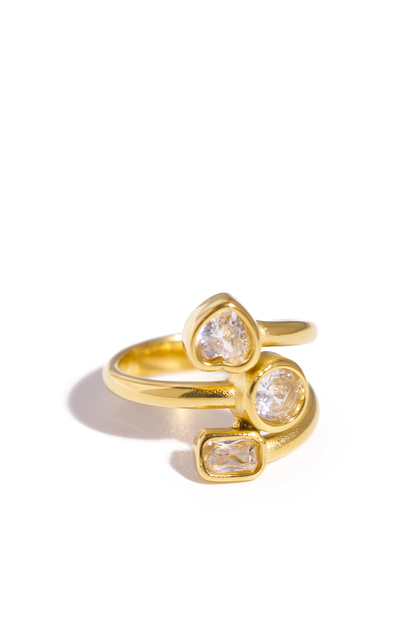 [Ring] Triple Sparkle Ring – 18K Gold Plated Stainless Steel with Clear Zirconia