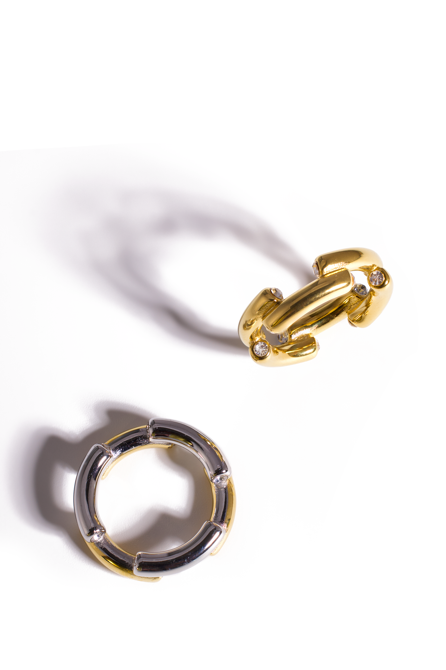 [Ring] Geometric Link Statement Ring – Two-Tone or Gold Plated, Chunky Band with Zirconia Accents