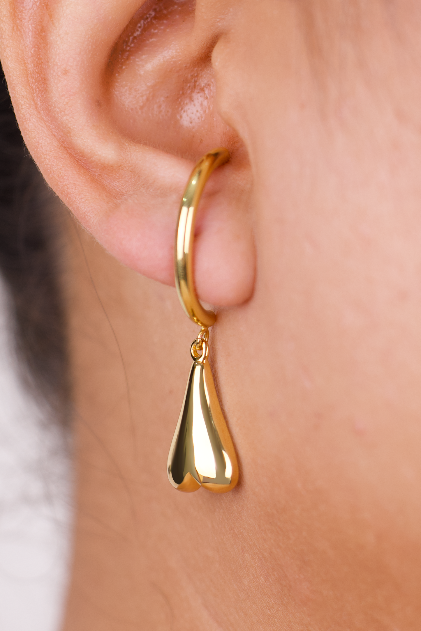 Golden Heart Drop Earrings – Minimalist Love Dangle Hoops