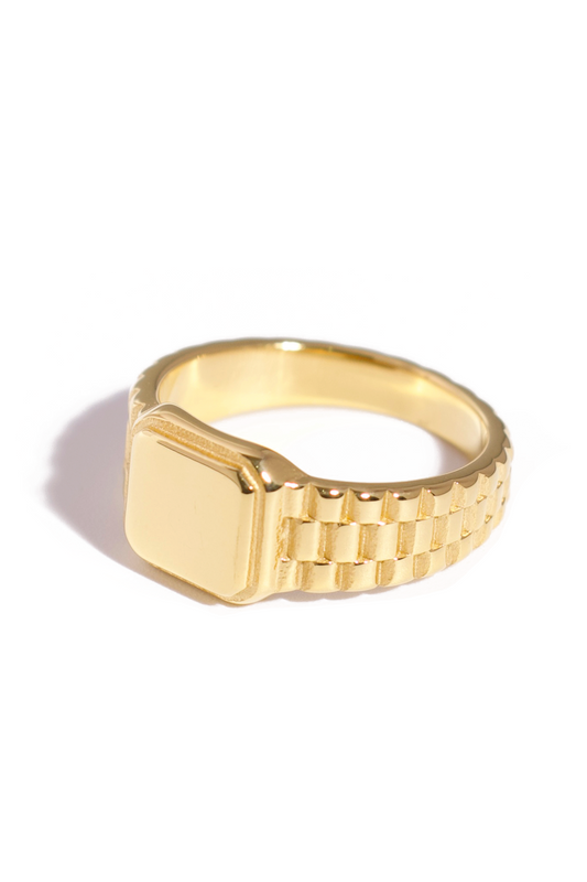 [Ring] Watch Band Inspired Signet Ring – 18K Gold Plated, Stainless Steel