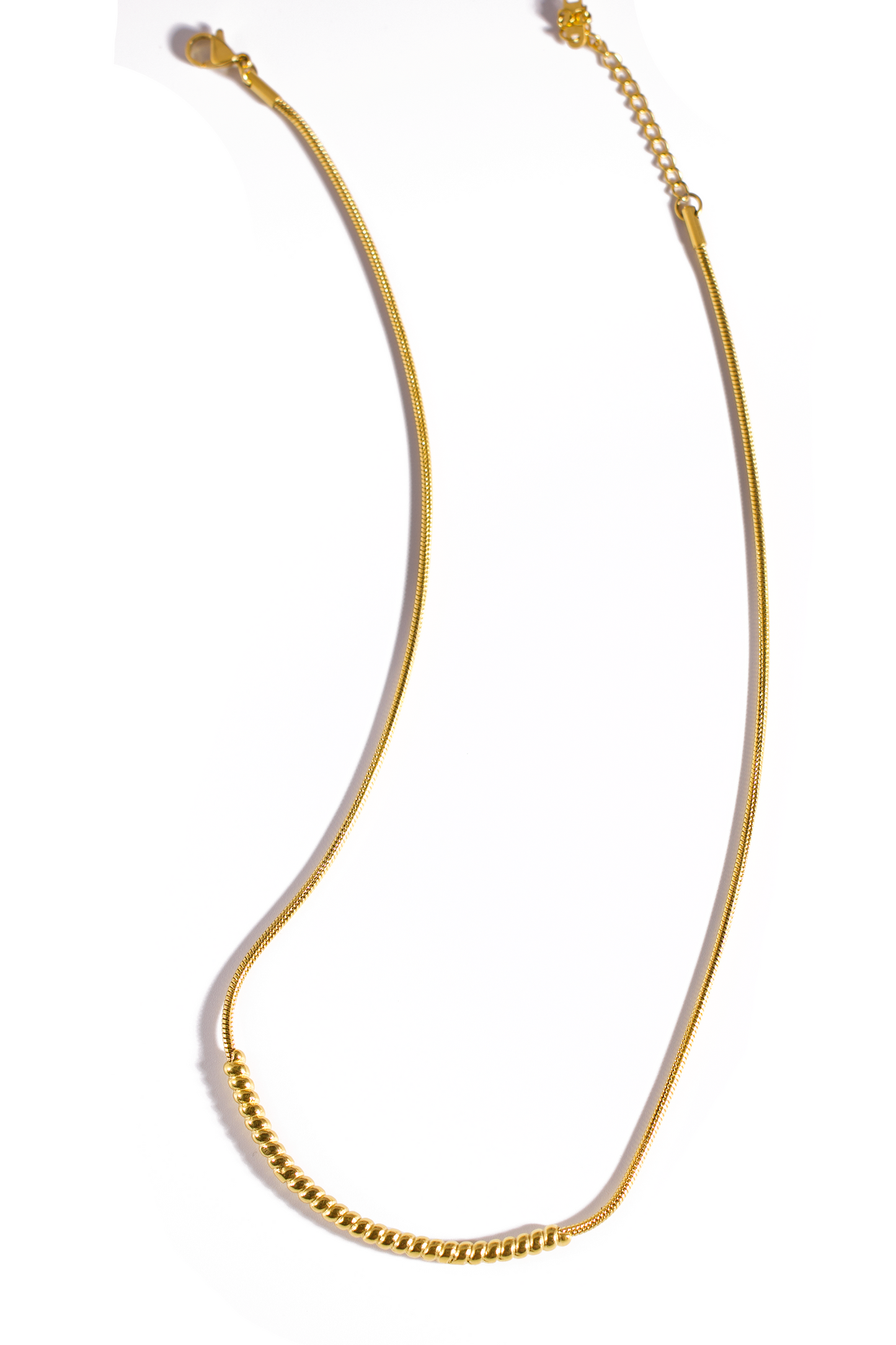 18K Gold Plated Stainless Steel Beaded Snake Chain Necklace – Minimalist Layering Jewelry for Women