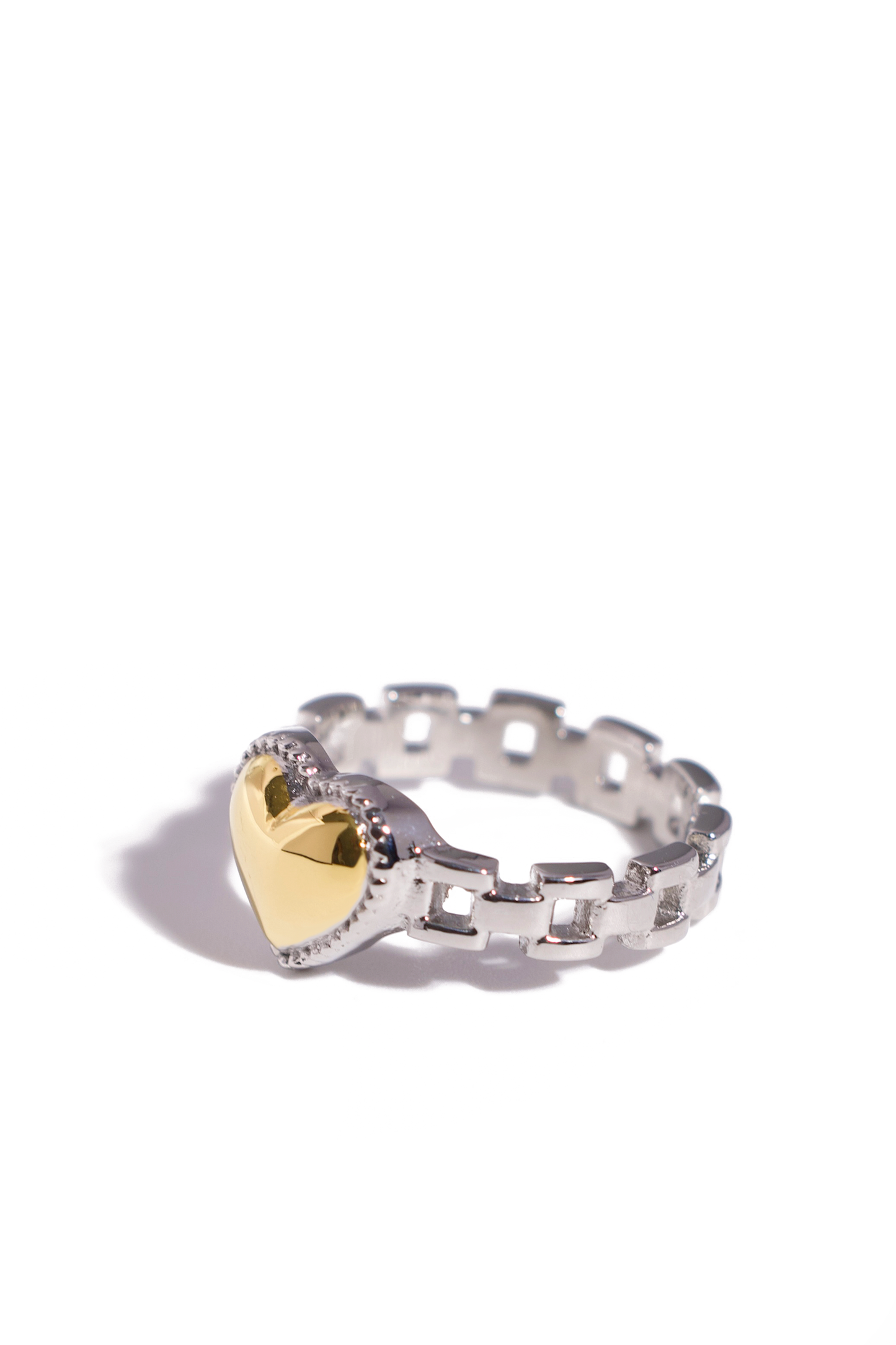 Heart Link Band Ring – 18K Gold & Silver Plated Options, Stainless Steel