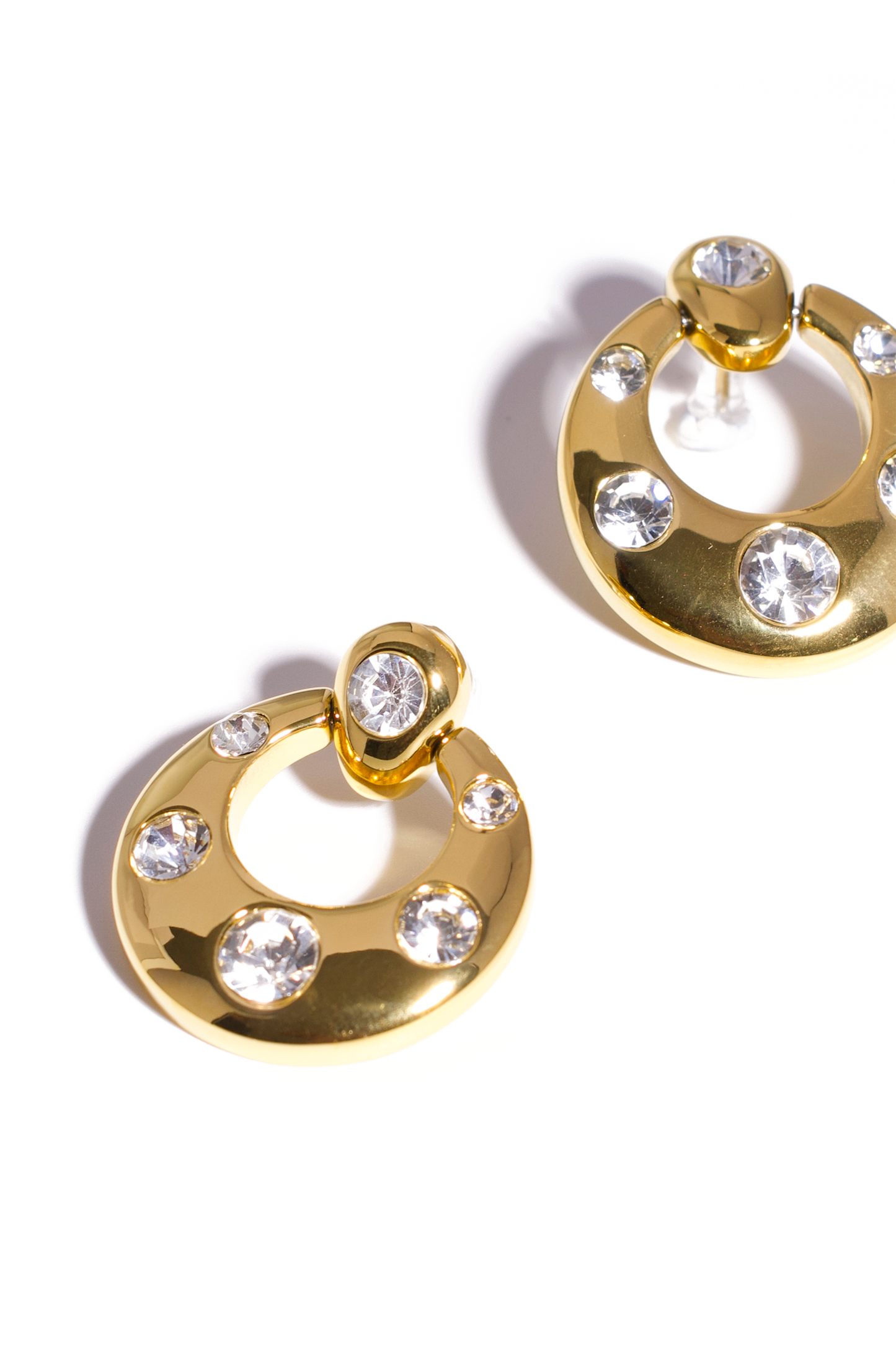 Bold Zirconia-Embellished Disc Earrings – Gold Plated Stainless Stee