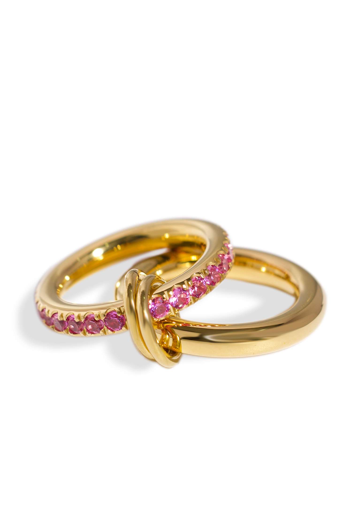 [Ring] Golden Ring, 18K Gold Plated Stainless Steel, Double-Ring Non-Tarnish Premium Pink Zirconia Inlaid