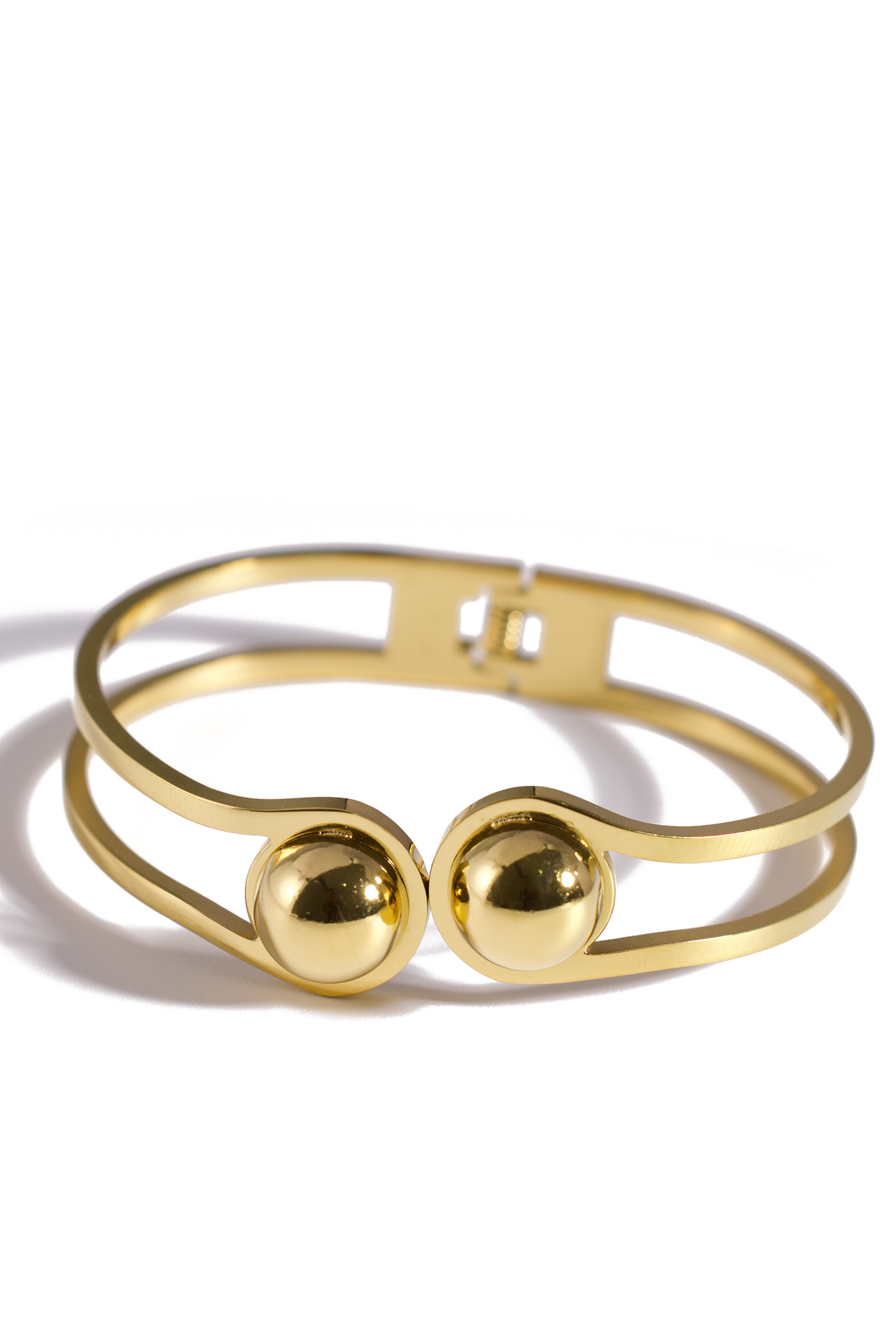 [Bracelet] Minimalist Double Sphere Gold Bangle – Modern Open Cuff Bracelet