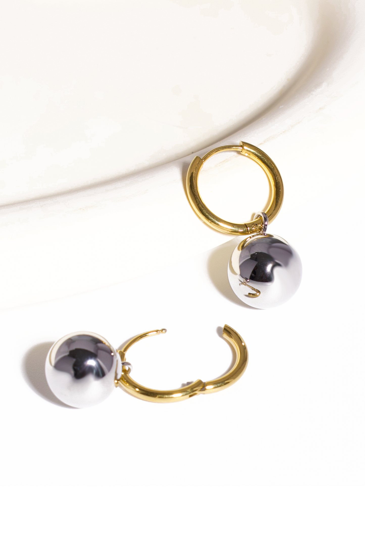 18K Gold Plated Hoop Earrings with Solid Stainless Steel Ball