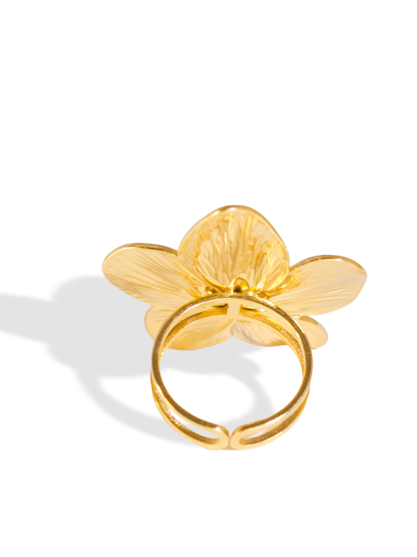 18K Gold Plated Floral Statement Ring – Engraved Petal Design