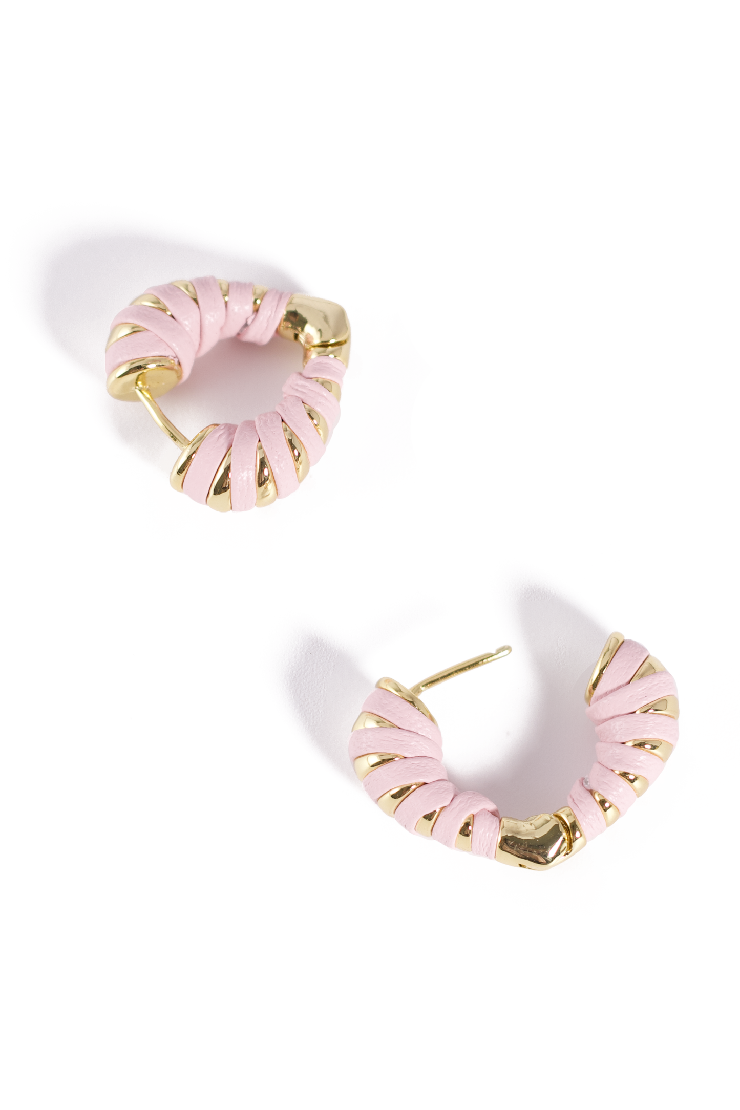 Trendy Pink Wrapped Hoop Earrings – Gold Stainless Steel Statement Huggies with Soft Rubber Detail
