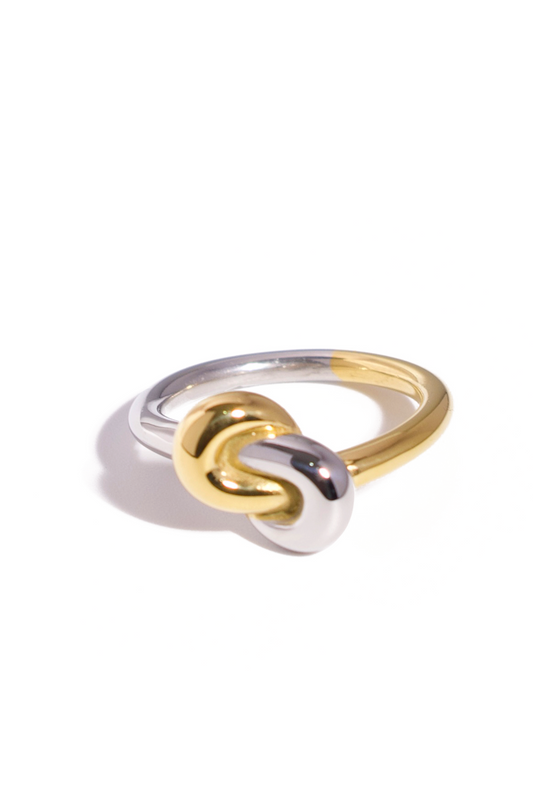 [Ring] Two-Tone Knot Ring – 18K Gold Plated & Stainless Steel