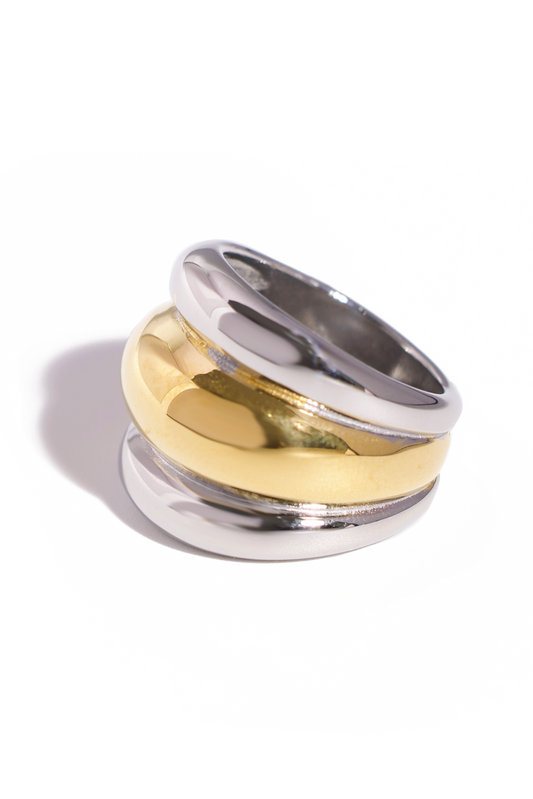 [Ring] Bold Duo-Tone Dome Ring – 18K Gold Plated Stainless Steel