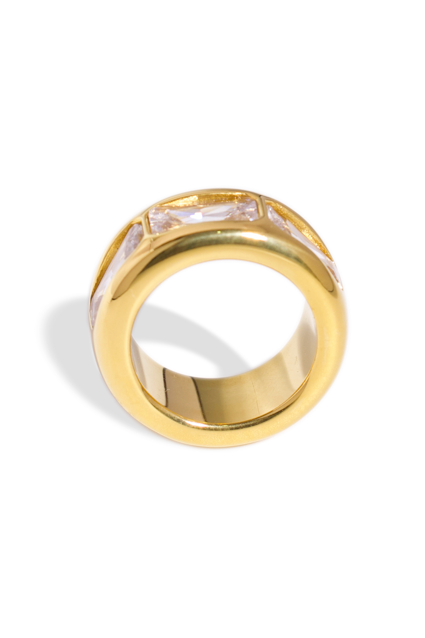 [Ring] Golden Ring, 18K Gold Plated Stainless Steel, Non-Tarnish Premium Zirconia Ring