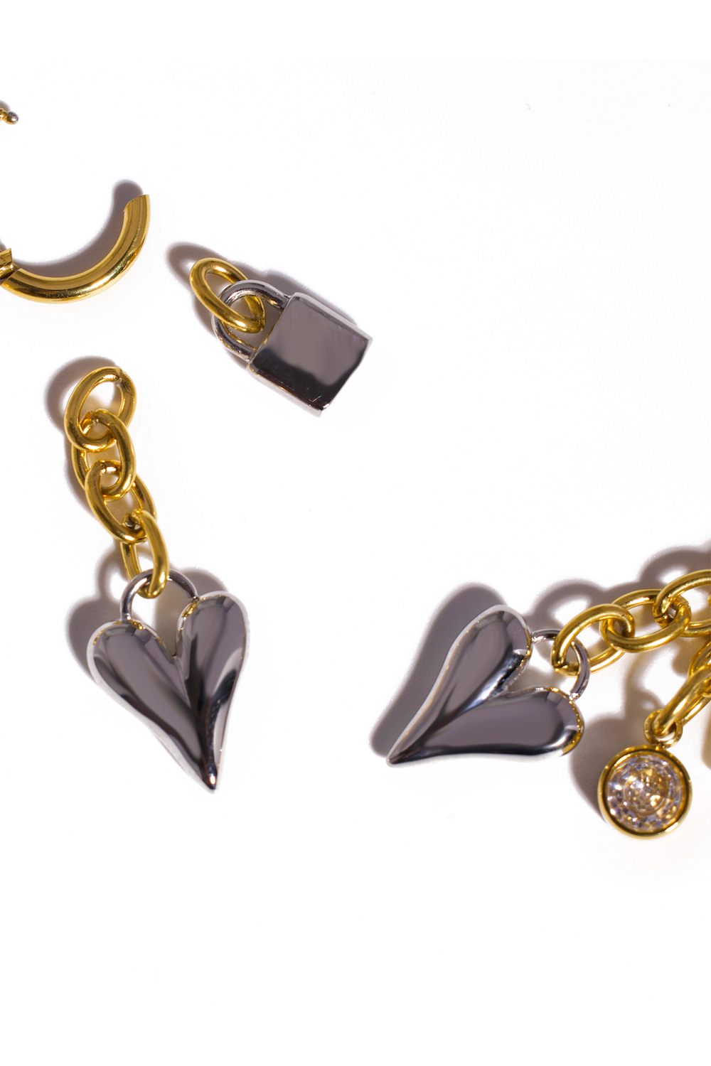 Chunky Dangle Earrings, 18K Gold Plated Stainless Steel, Non-Tarnish "Heart & Lock" Shape