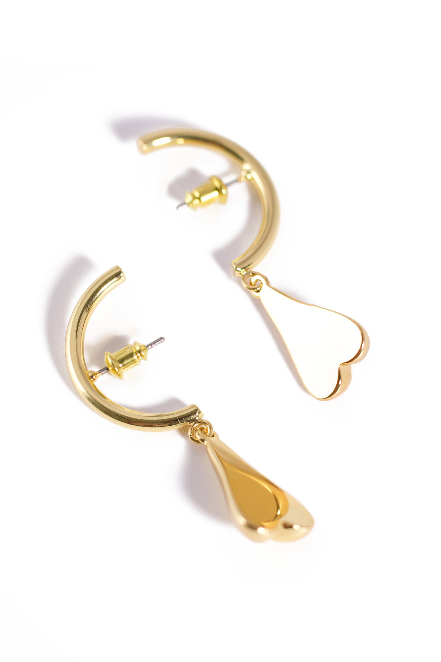 Golden Heart Drop Earrings – Minimalist Love Dangle Hoops