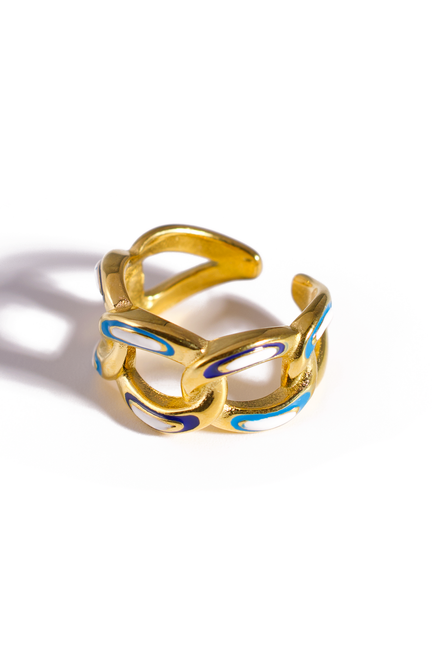 [Ring] 18K Gold Plated Stainless Steel Chain Link Adjustable Ring with Colorful Enamel Accents