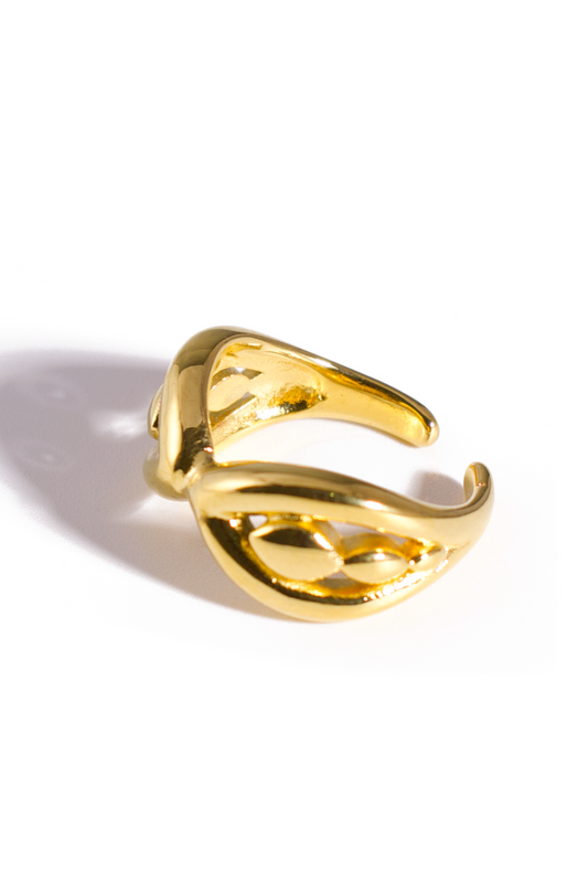 [Ring] 18K Gold Plated Stainless Steel Knot Ring – Minimalist Open Band Statement Jewelry for Women