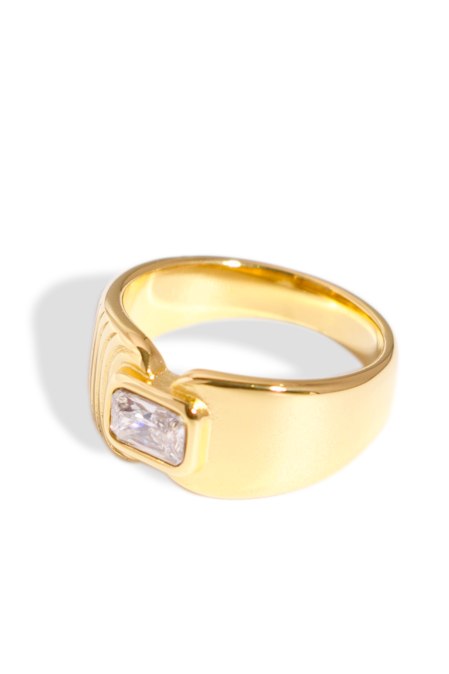 [Ring] Golden Ring, 18K Gold Plated Stainless Steel Zirconia Inlaid, Non-Tarnish