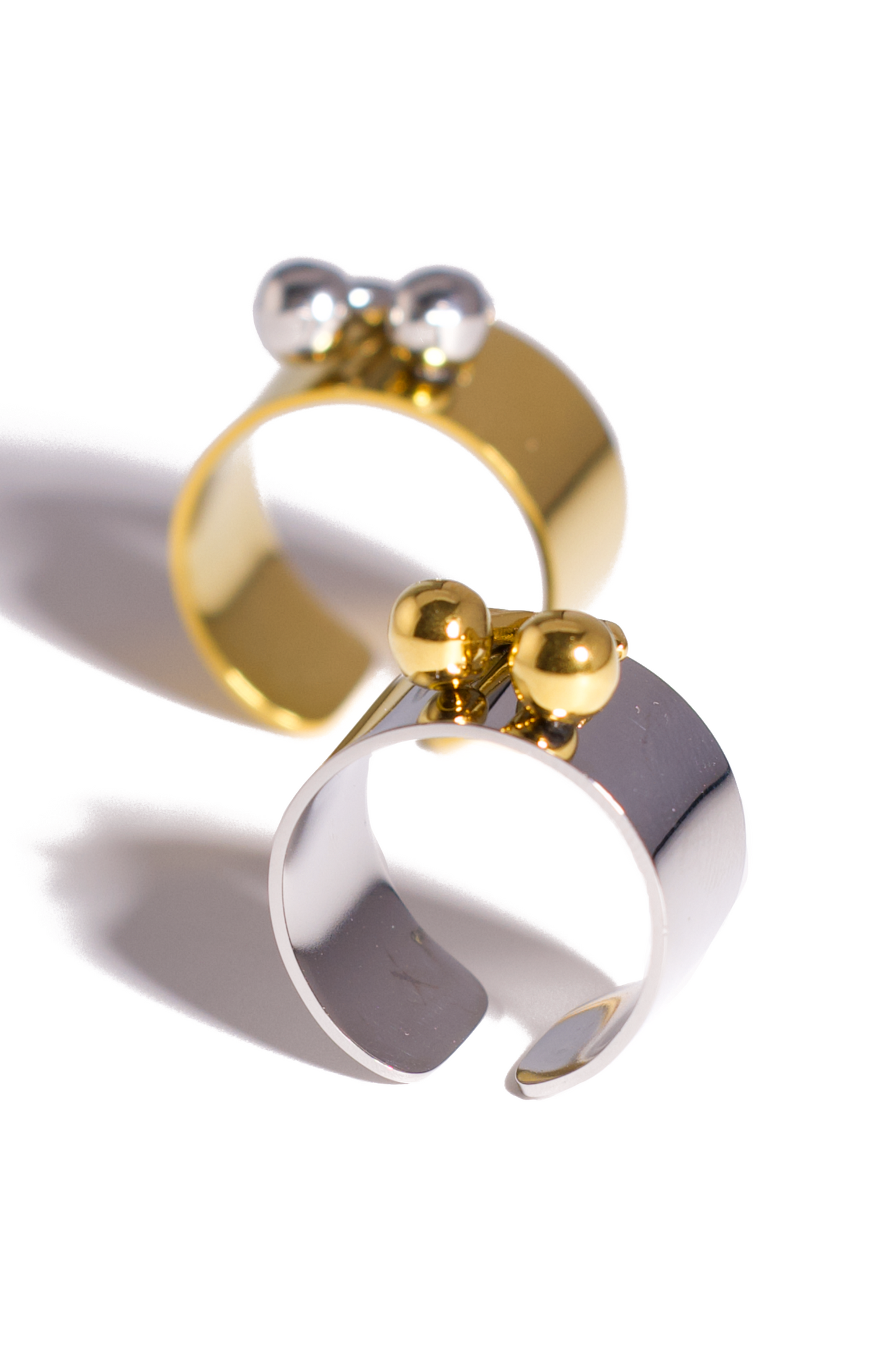 [Ring] Trendy Cherry Statement Ring – Adjustable Wide Cuff, Stainless Steel Cocktail Ring in Gold or Silver