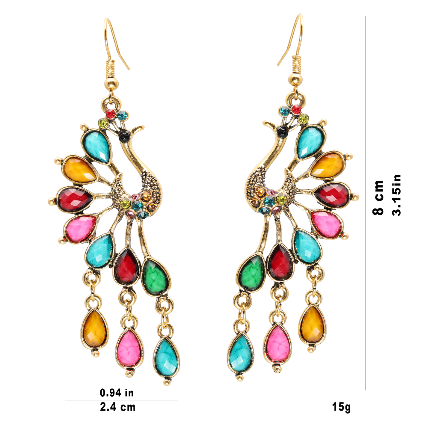 Peacock Dangle Earrings Multi Color