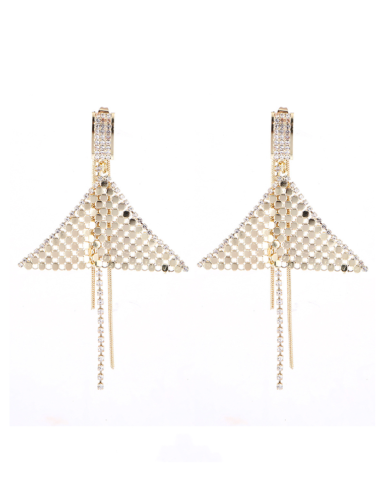 Sparkling Golden Dangle Earrings Luxury Triangle Design, Women Jewelry