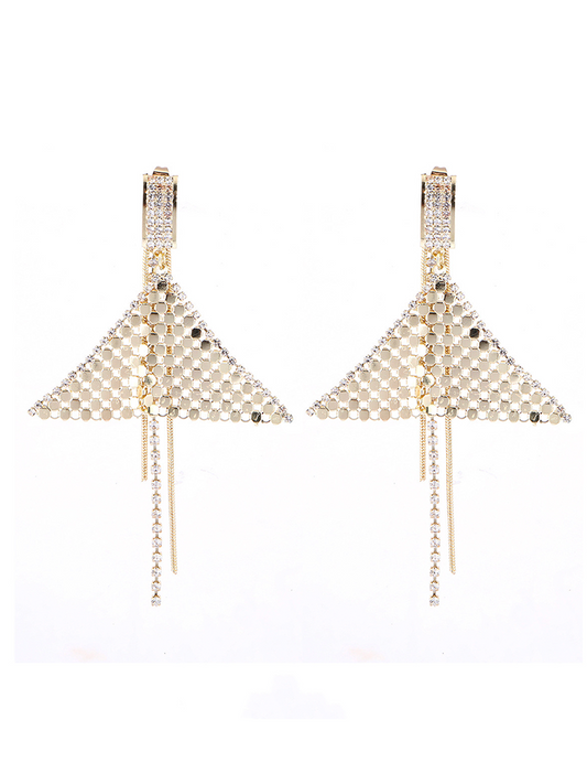 Sparkling Golden Dangle Earrings Luxury Triangle Design, Women Jewelry