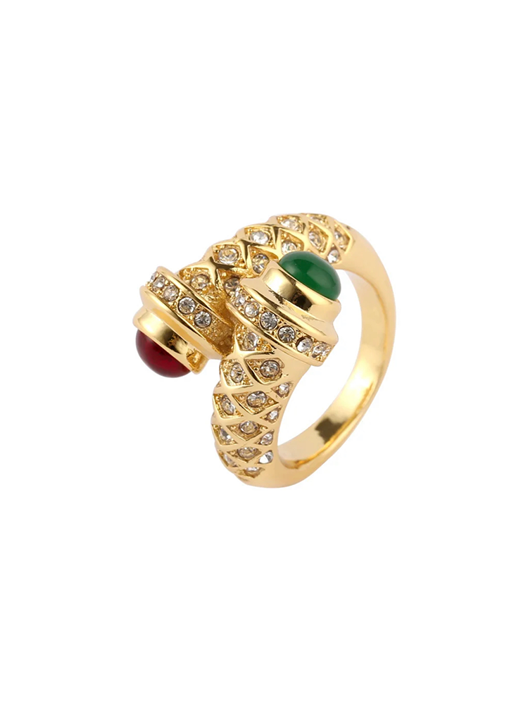 Luxury Golden Ring, Fine Carved Sparkling Zirconia Studed, Open Size Unisex