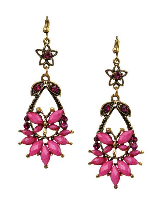 Pink Bohemian Style Dangle Earrings, Women Jewelry