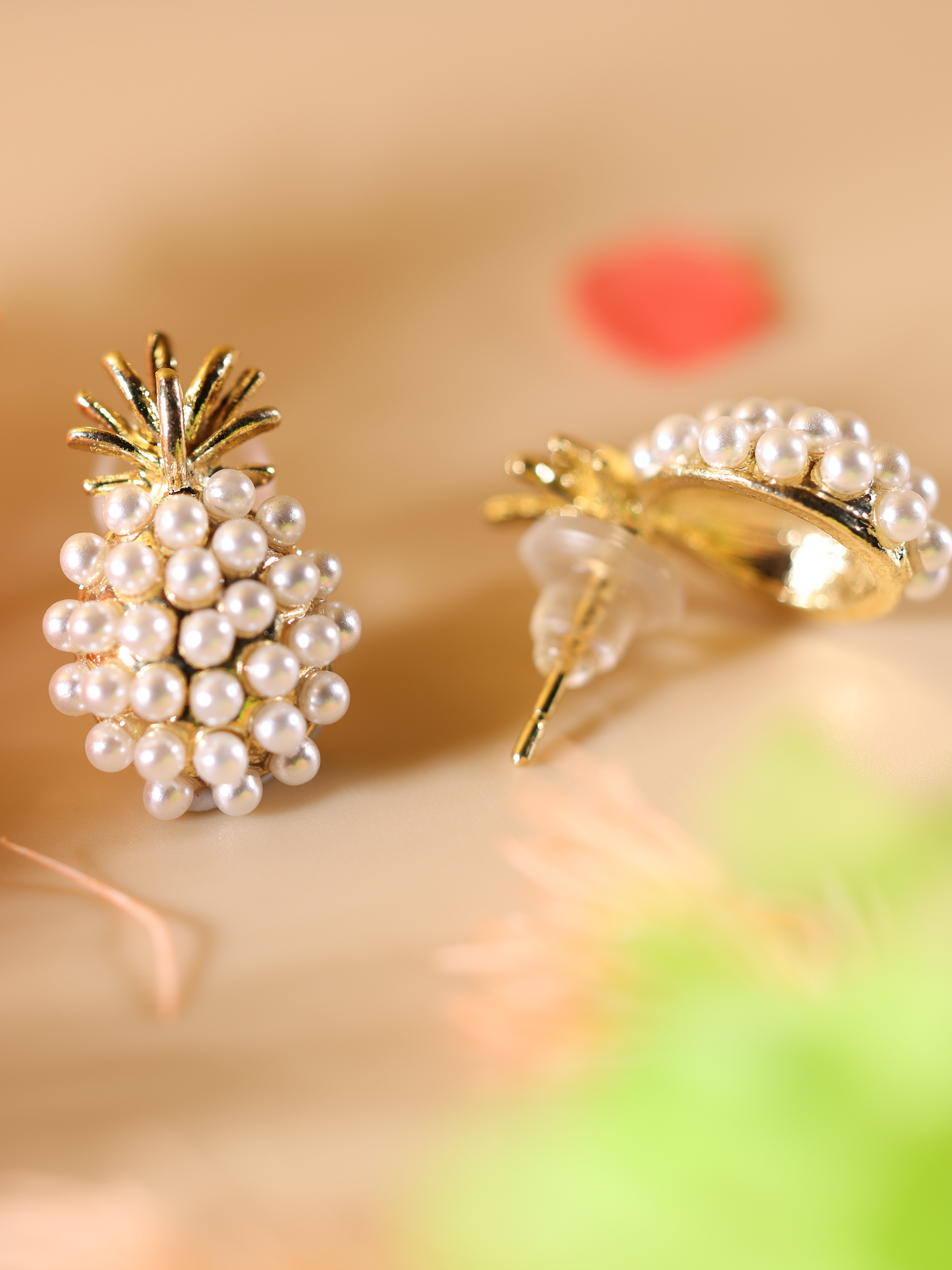 Pineapple Ear Studs, Fruite Earrings, Pearls