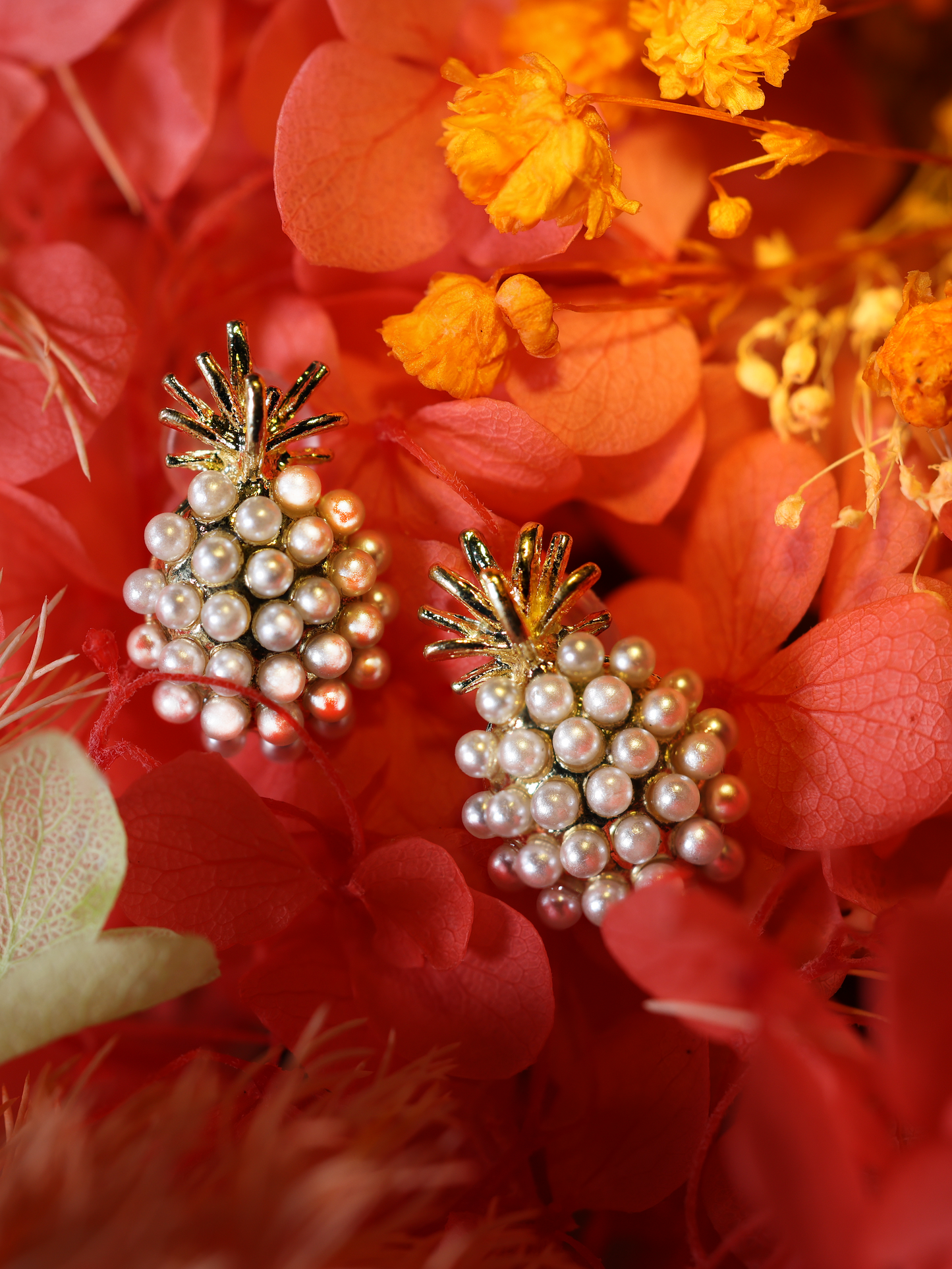 Pineapple Ear Studs, Fruite Earrings, Pearls