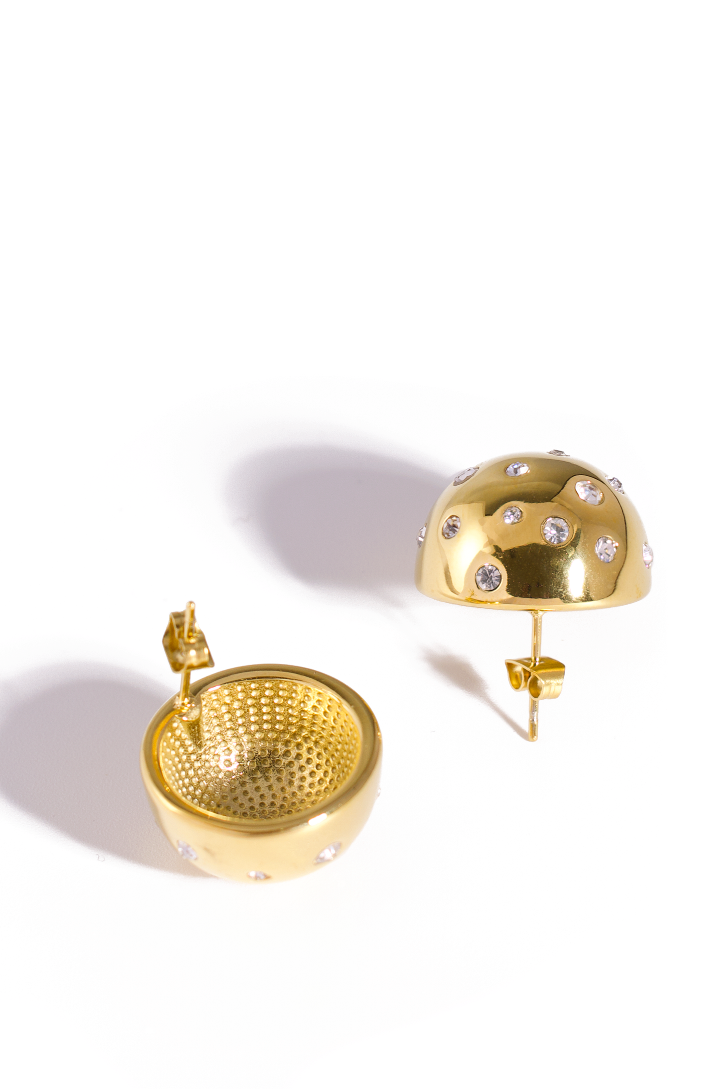 18K Gold Plated Stainless Steel Dome Stud Earrings with Cubic Zirconia