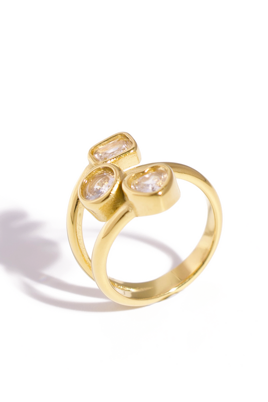 [Ring] Triple Sparkle Ring – 18K Gold Plated Stainless Steel with Clear Zirconia