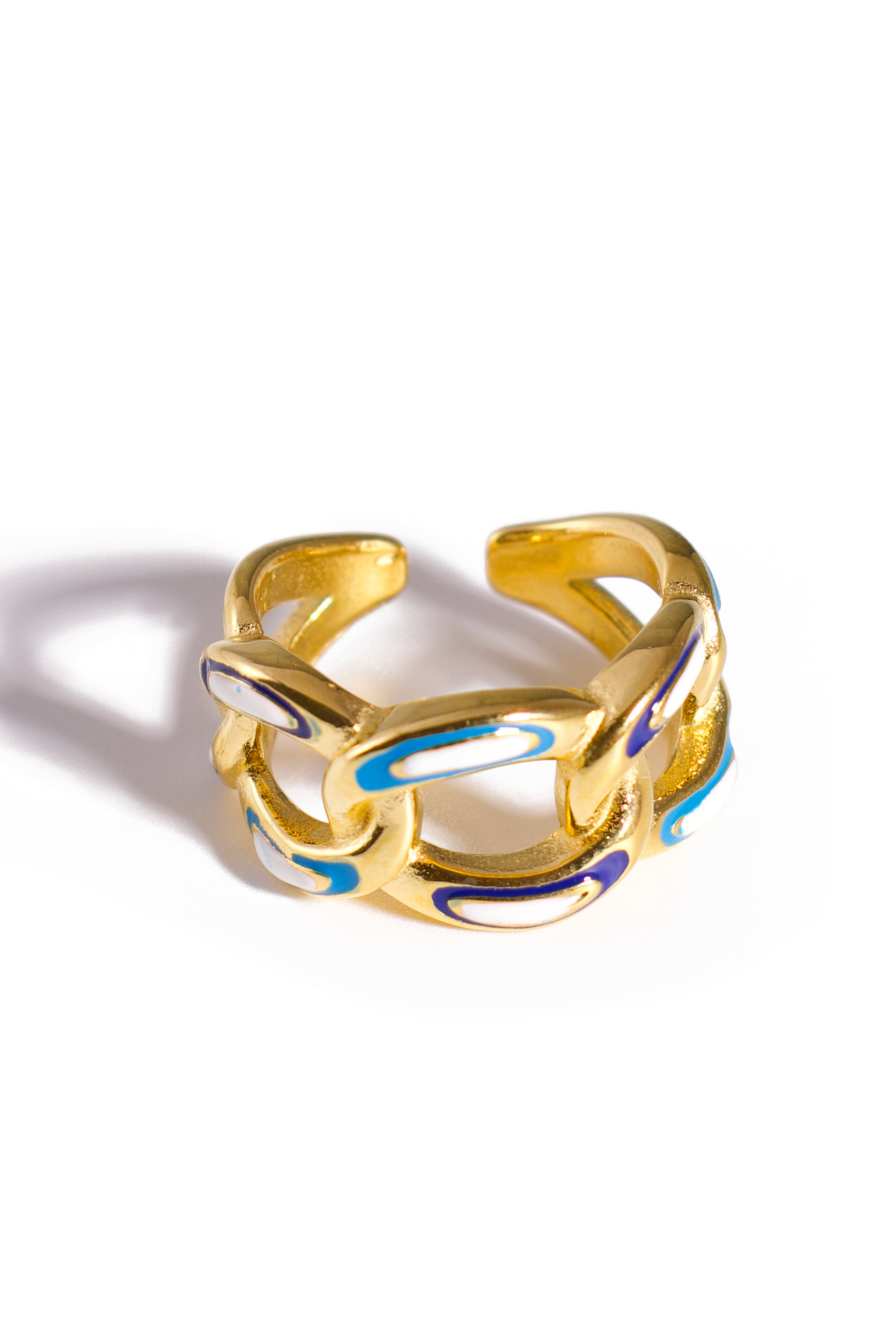 [Ring] 18K Gold Plated Stainless Steel Chain Link Adjustable Ring with Colorful Enamel Accents