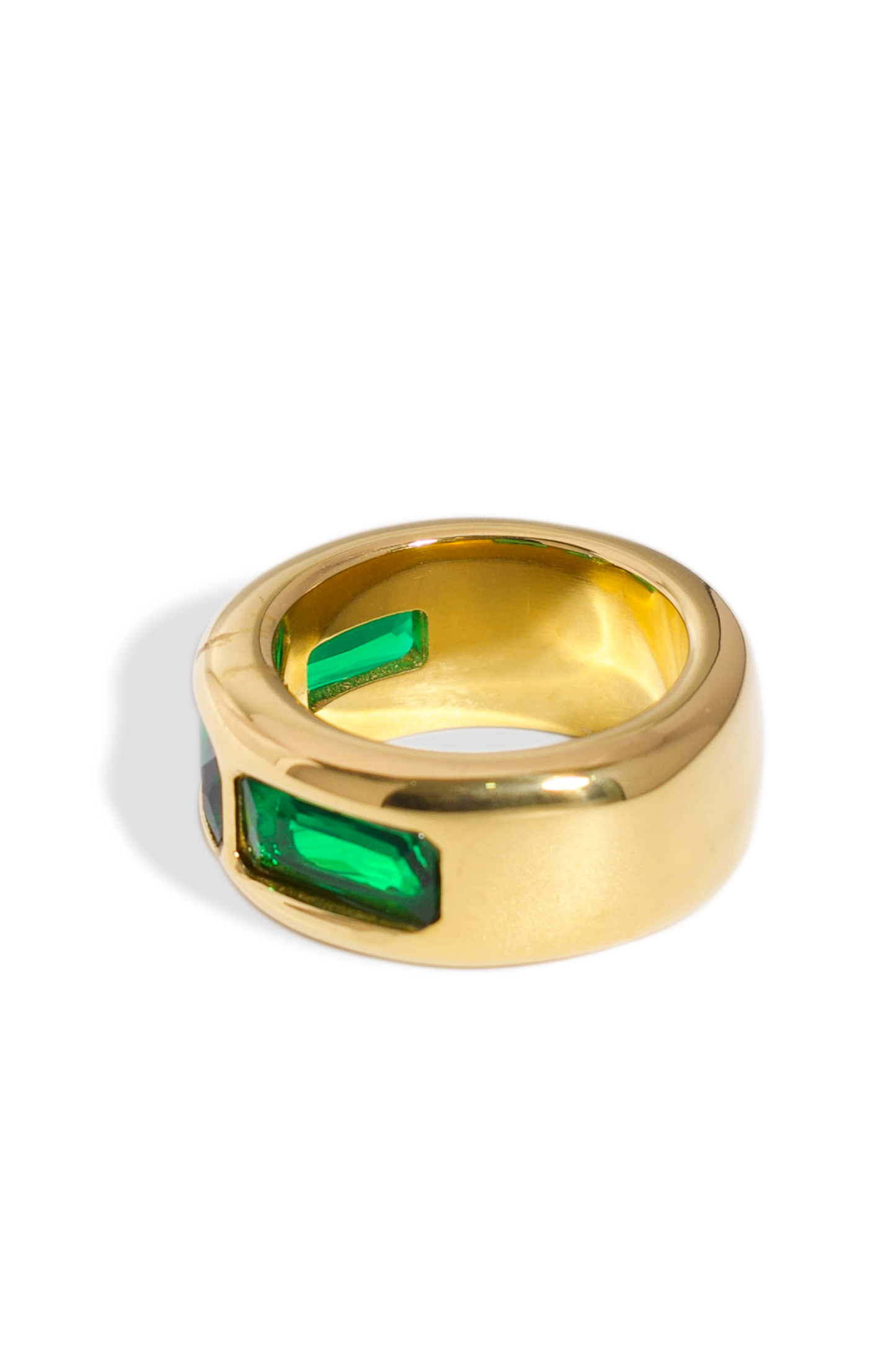 [Ring] Golden Ring, 18K Gold Plated Stainless Steel, Non-Tarnish Premium Green Zirconia Ring