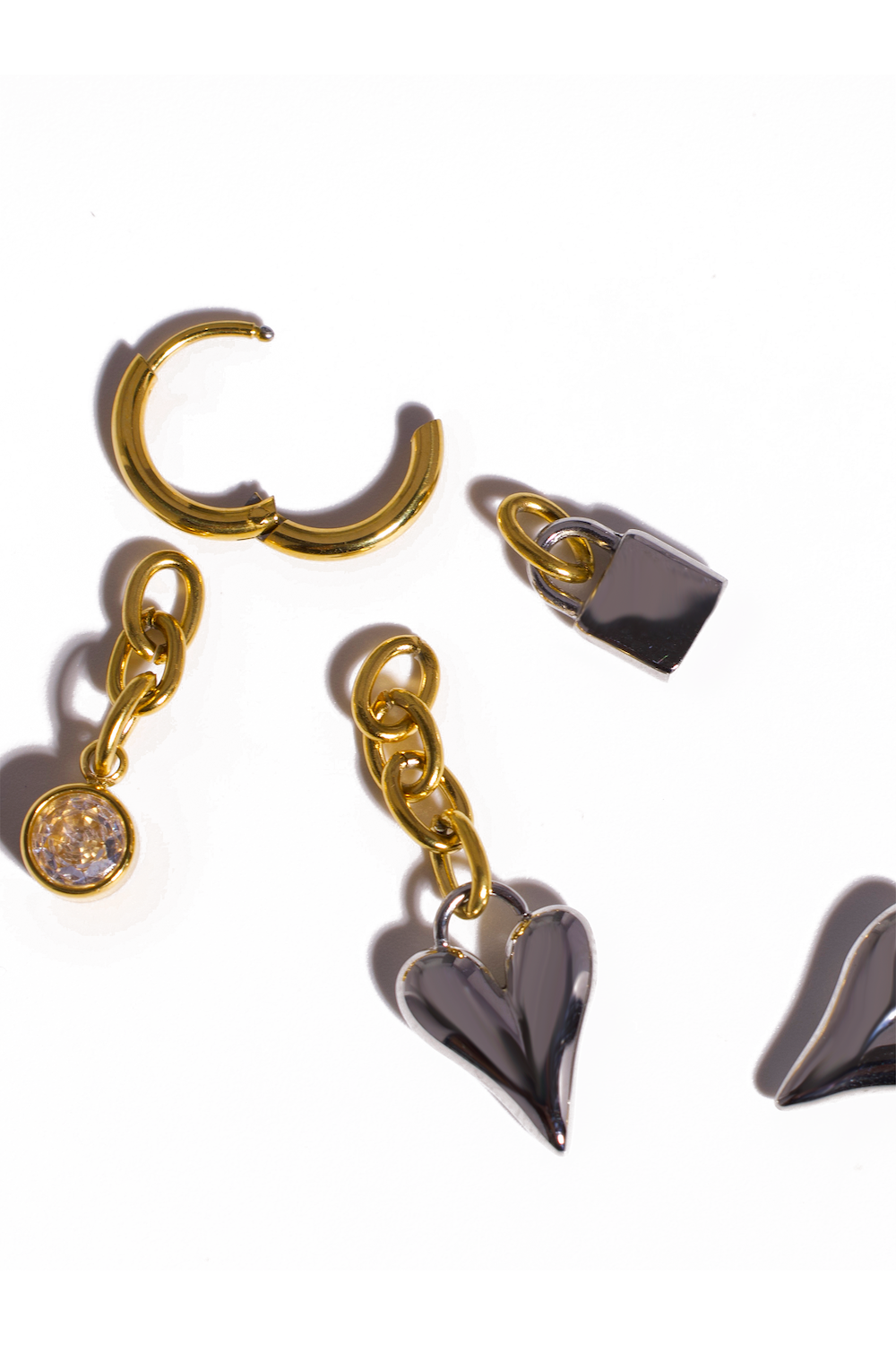 Chunky Dangle Earrings, 18K Gold Plated Stainless Steel, Non-Tarnish "Heart & Lock" Shape
