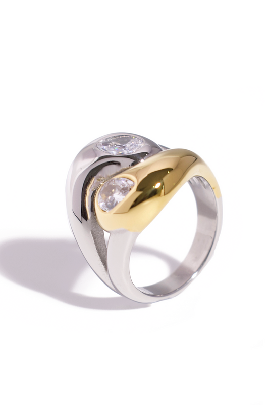 [Ring] Yin Yang Dual Tone CZ Ring – 18K Gold Plated Stainless Steel