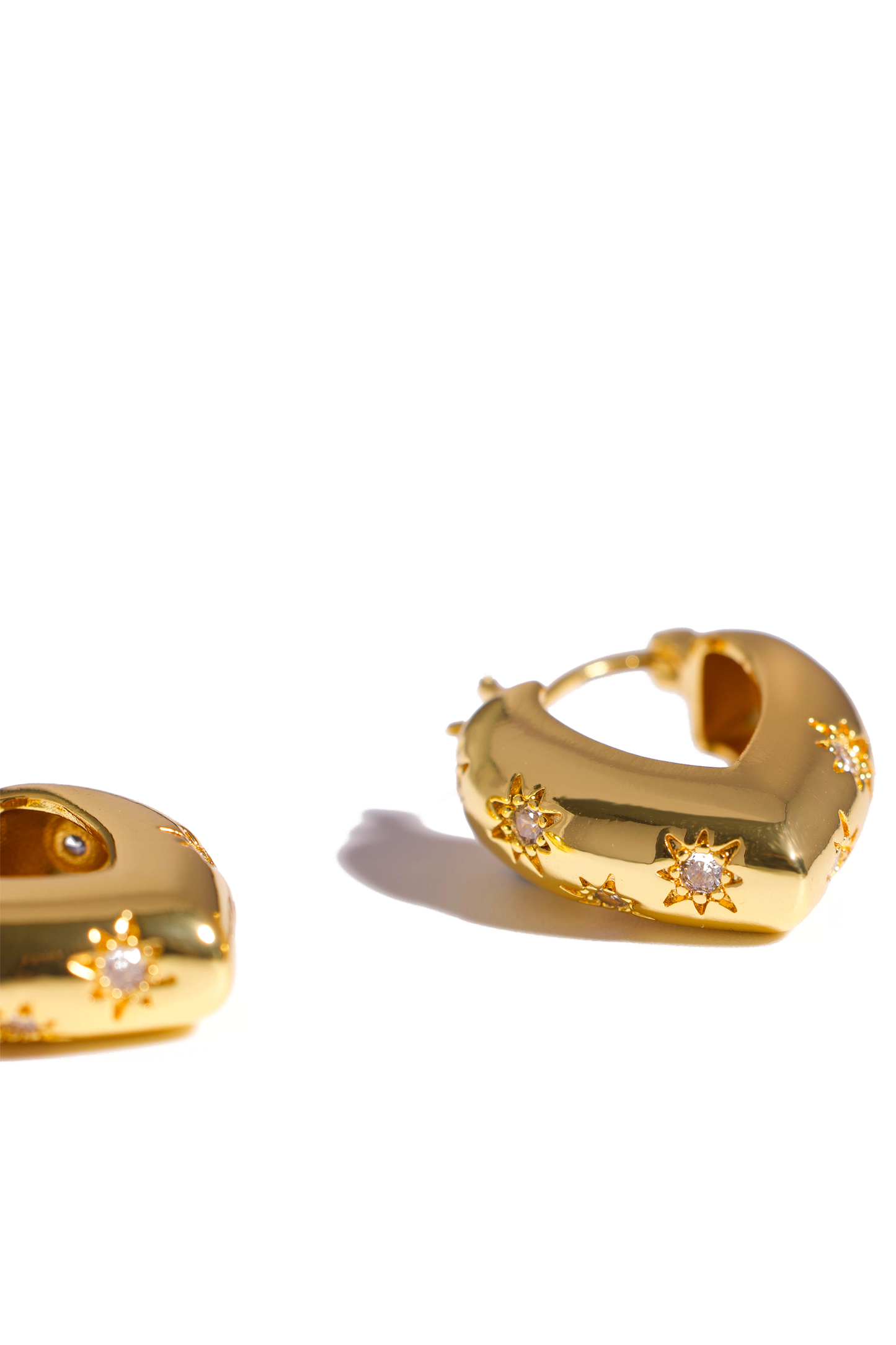 18K Gold Plated Heart Hoop Earrings – Starry Zirconia Design, Stainless Steel
