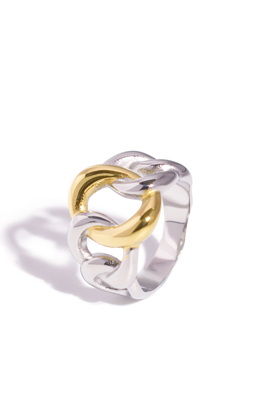 [Ring] Dual-Tone Chain Link Ring – Bold & Modern Statement Piece, Stainless Steel