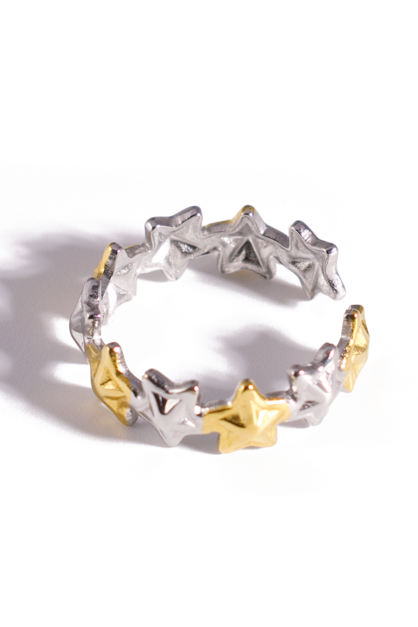 [Ring] Starry Duo Stainless Steel Ring – Two-Tone Gold & Silver Star Band, Adjustable Celestial Jewelry for Women