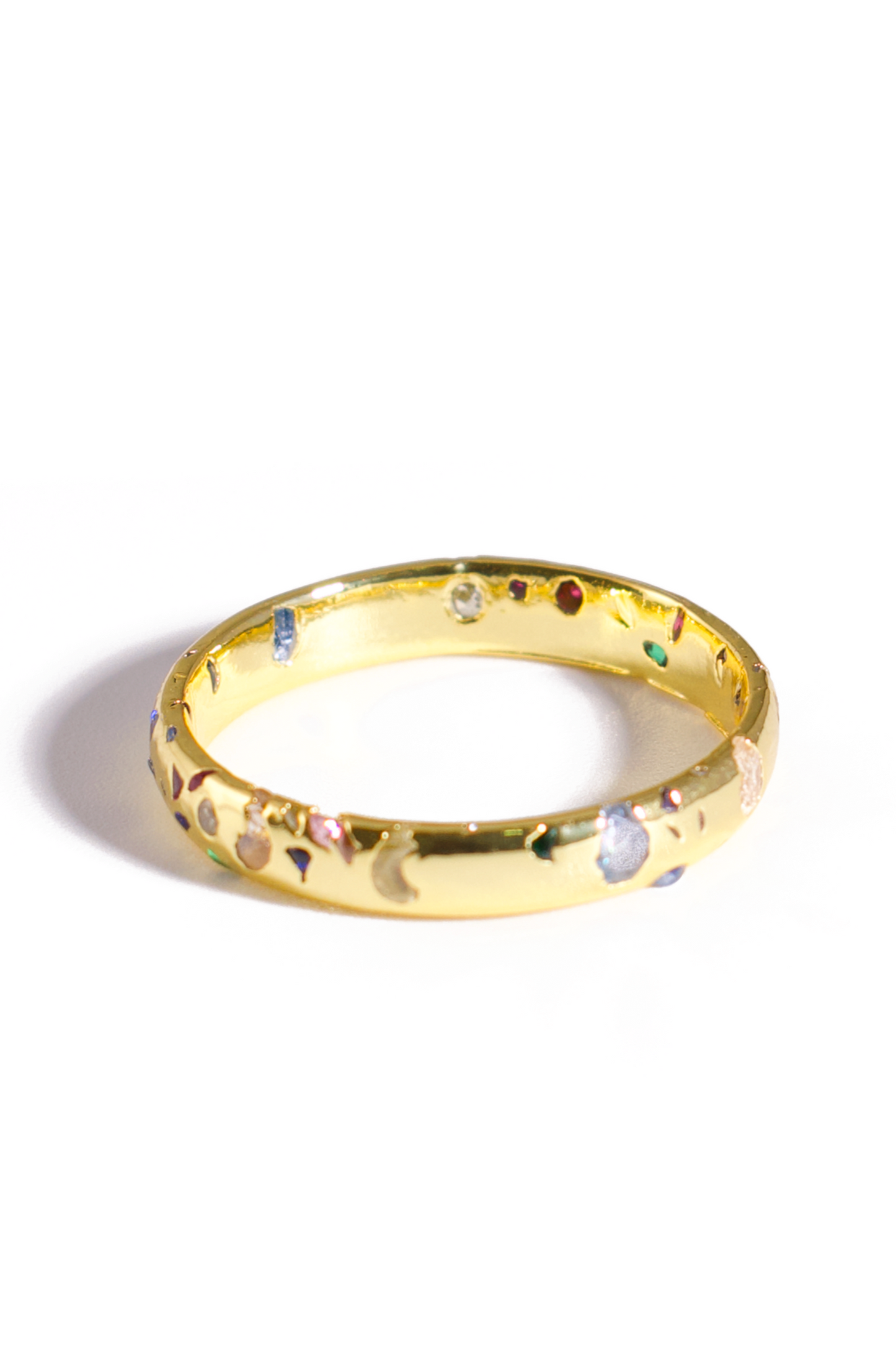 [Ring] 18K Gold Plated Stainless Steel Ring with Colorful Celestial Motifs – Dainty Moon and Star Band for Everyday Wear