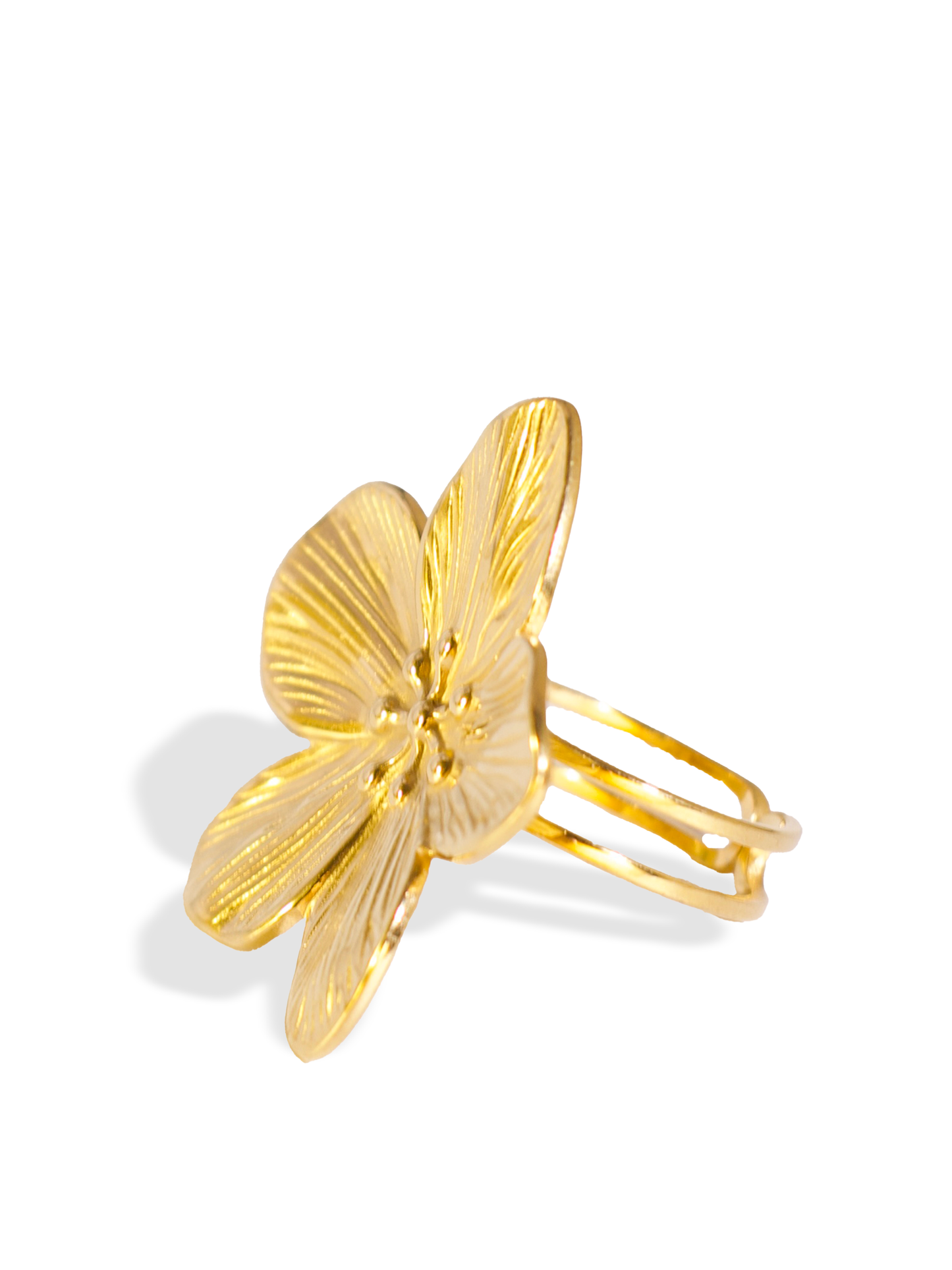 18K Gold Plated Floral Statement Ring – Engraved Petal Design