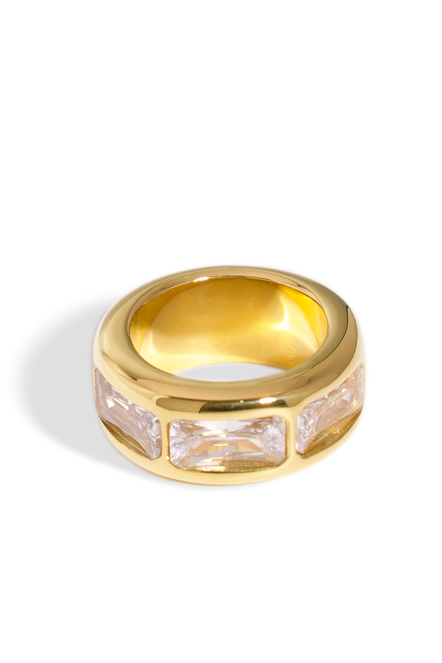 [Ring] Golden Ring, 18K Gold Plated Stainless Steel, Non-Tarnish Premium Zirconia Ring