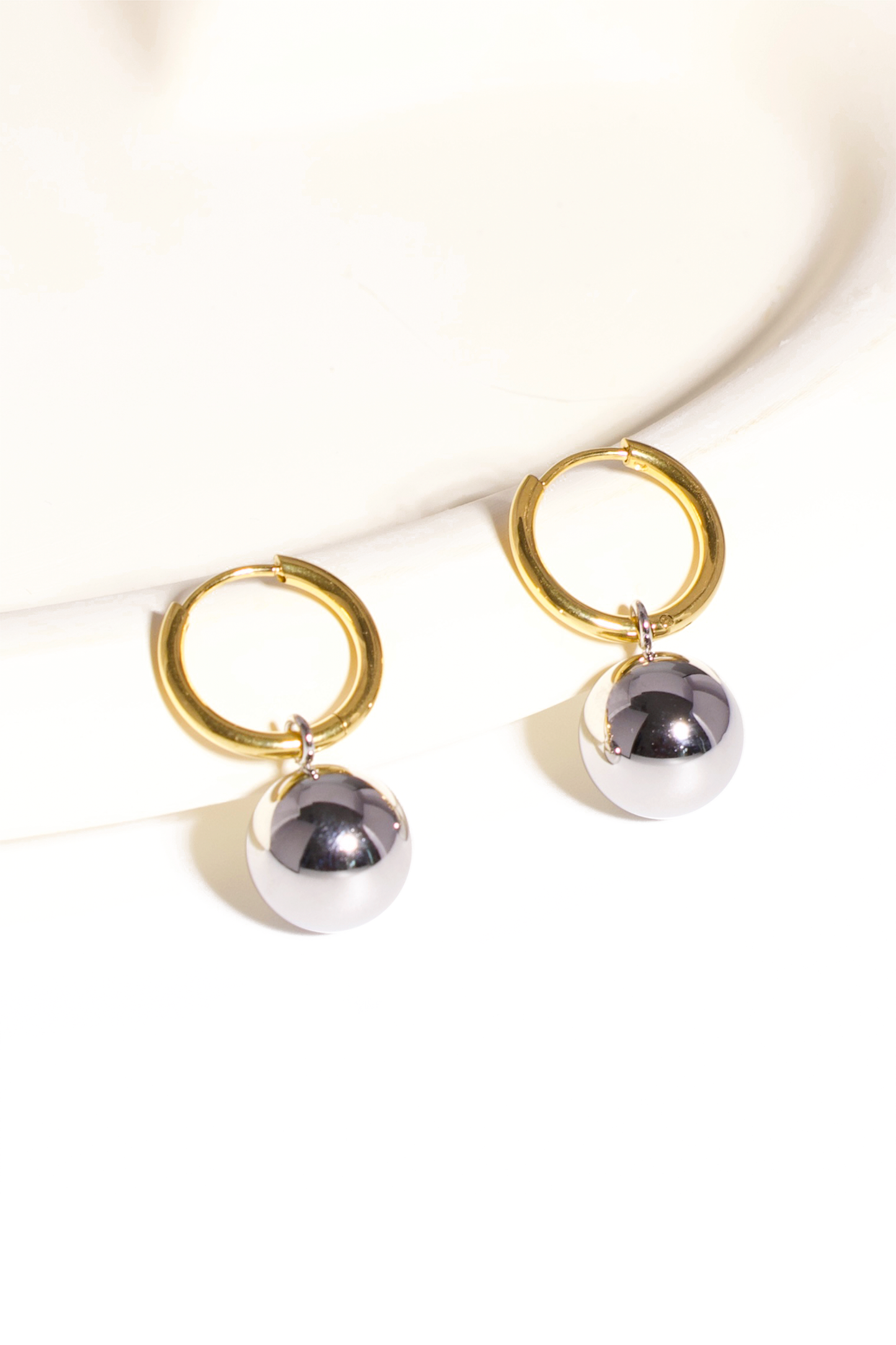 18K Gold Plated Hoop Earrings with Solid Stainless Steel Ball