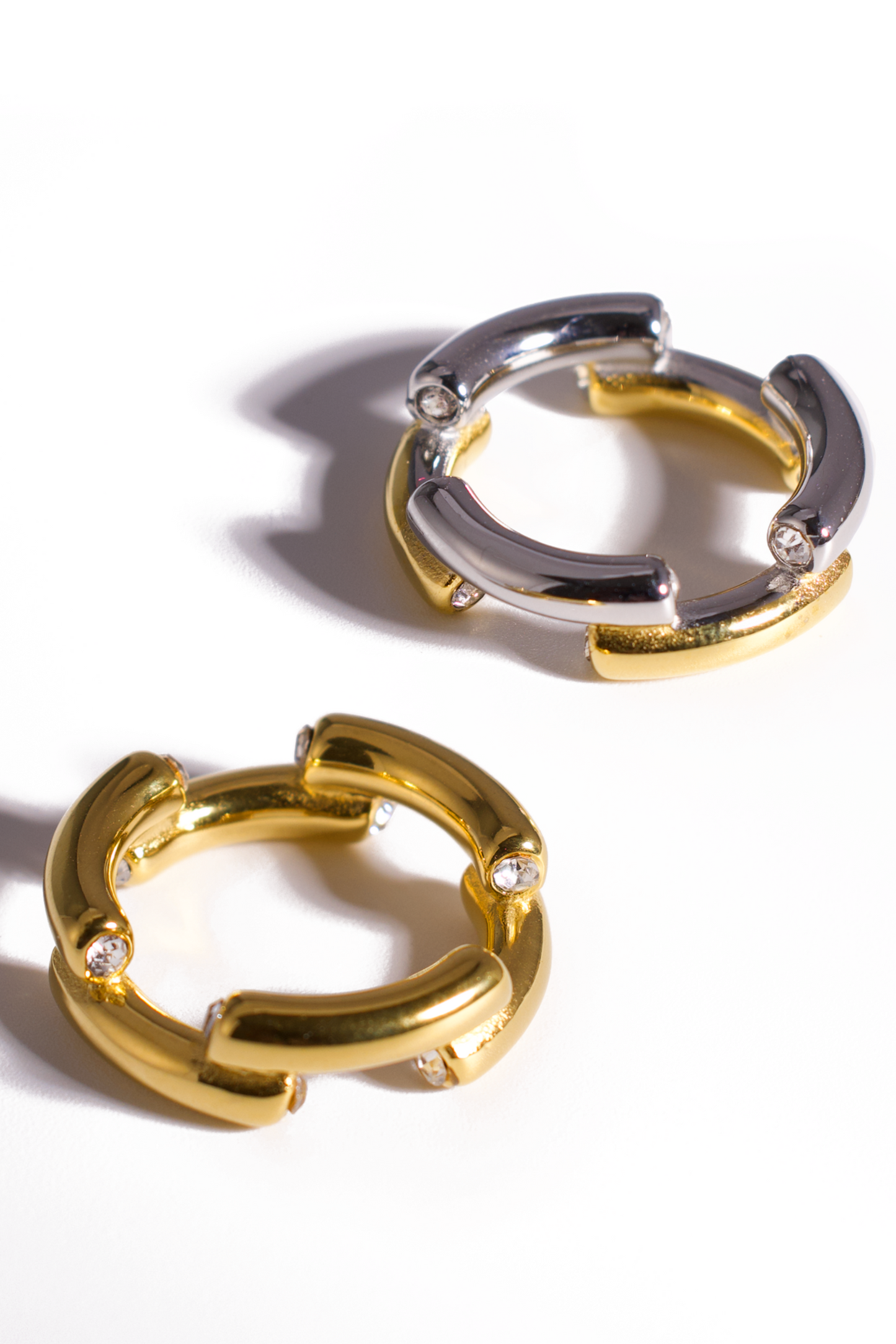[Ring] Geometric Link Statement Ring – Two-Tone or Gold Plated, Chunky Band with Zirconia Accents